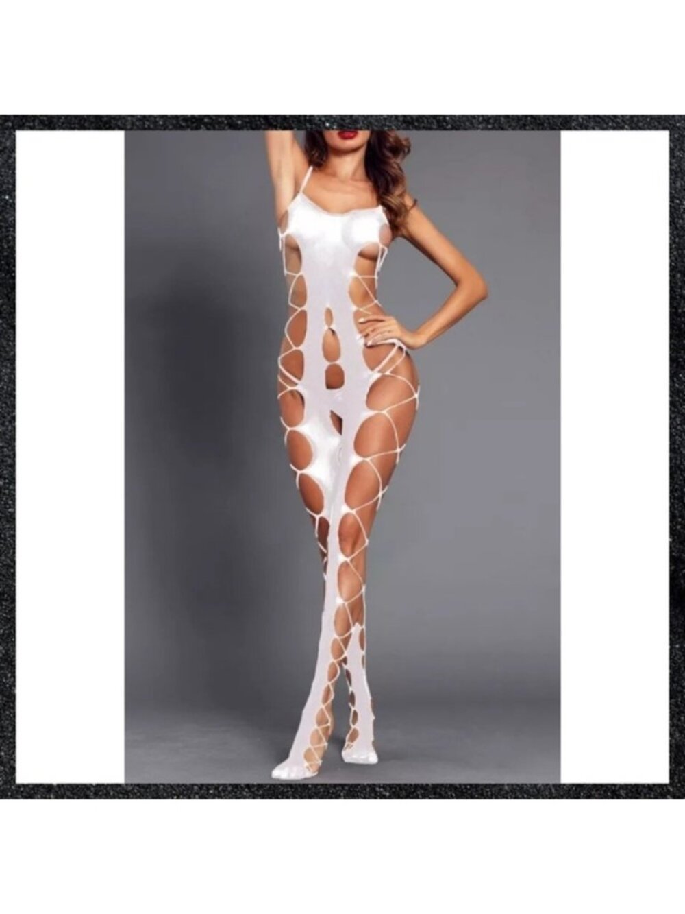 White Fishnet Hollow-Out Open Crotch Bodystocking